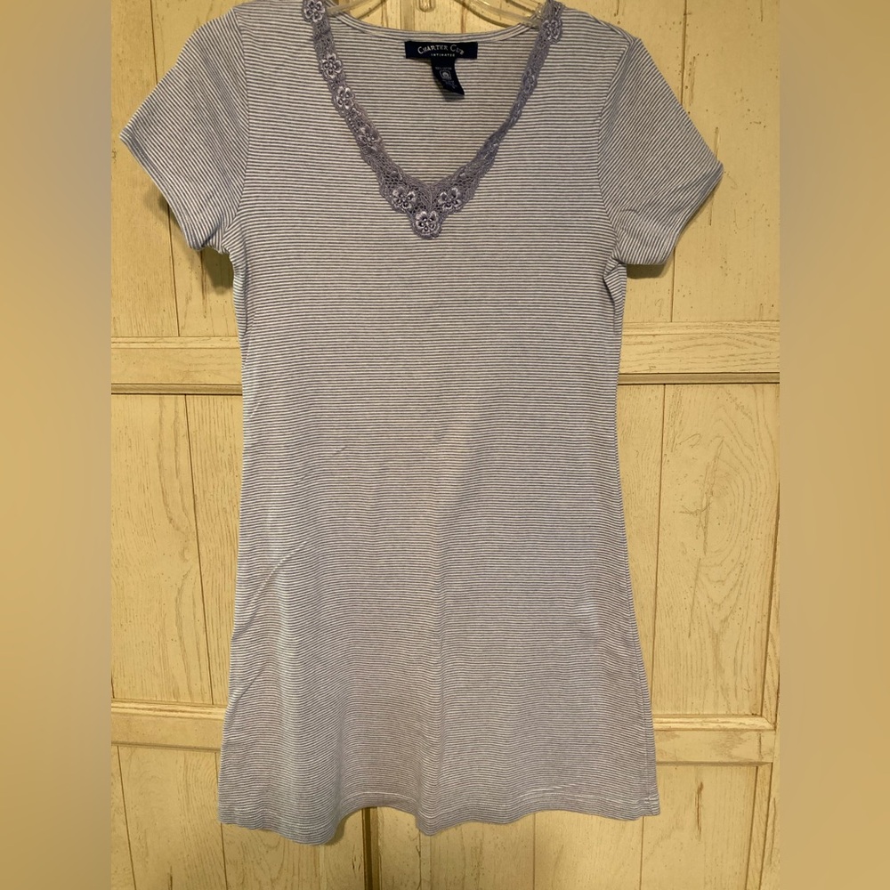 Charter Club Blue & White Striped SS Nightgown - SMALL